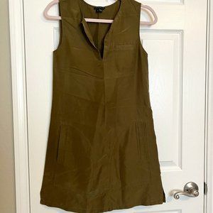 THEORY Silk Army Green Sleeveless Sheath Dress with Pockets Size 0